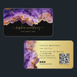 Watercolor Purple Agate gold glitter & QR Code Business Card<br><div class="desc">Watercolor Purple Agate gold glitter & QR Code Professional Business Card. Elegant script calligraphy,  to be completed with your details easily and quickly. If you want to change the font style,  color or text placement. simply click the "Customize Further" button.</div>