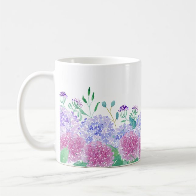 Watercolor Purple And Blue Hydrangeas Coffee Mug (Left)