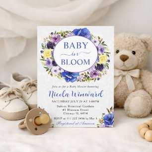 Watercolor Purple and Cream Wreath Baby Shower Invitation