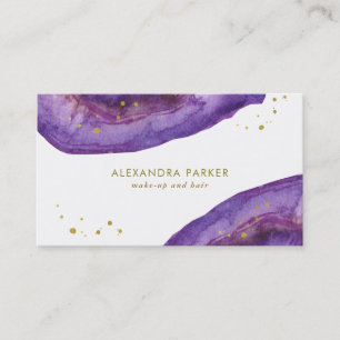 Watercolor Purple and Faux Gold Geode Business Card