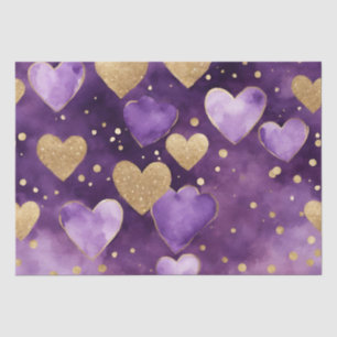 Watercolor Purple and Gold Ink Valentines Hearts Tissue Paper
