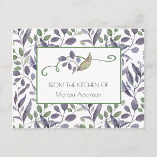 Watercolor Purple and Green Leaves Recipes   Postcard