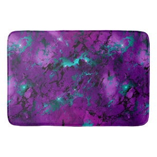 Watercolor Purple and Teal Marble Galaxy Bath Mat