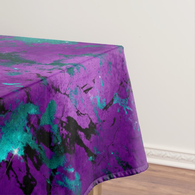 Watercolor Purple and Teal Marble Galaxy Tablecloth (In Situ)