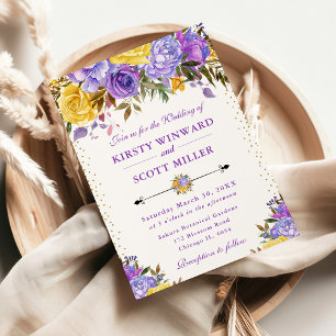 Watercolor Purple and Yellow Flowers Wedding Invitation