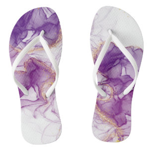 Watercolor Purple Background with Golden Foils Flip Flops