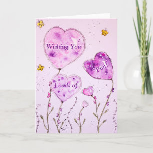 Watercolor Purple Balloons Birthday Wishes Card