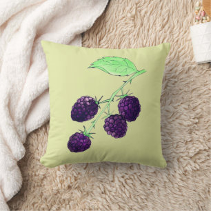 Watercolor Purple Blackberry Botanical Throw Pillow