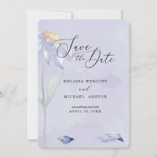 Watercolor Purple Blue Daisy Lavender Wedding Save The Date