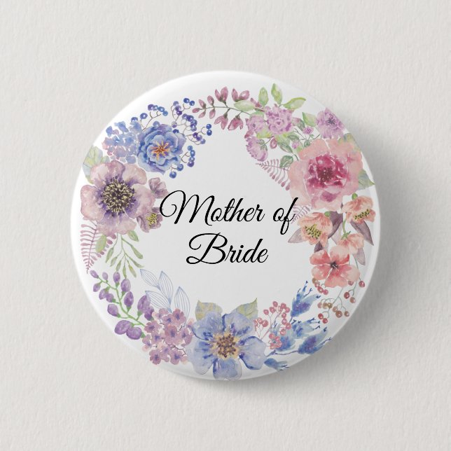 Watercolor Purple & Blue Mother of the Bride Pin (Front)