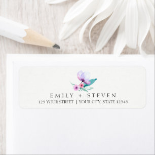 watercolor purple bouquet wedding label
