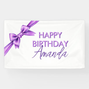 Watercolor Purple Bow Coquette Sweet 16 Birthday Banner