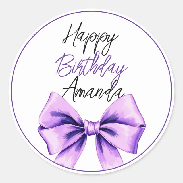 Watercolor Purple Bow Sweet 16 Birthday Classic Round Sticker (Front)