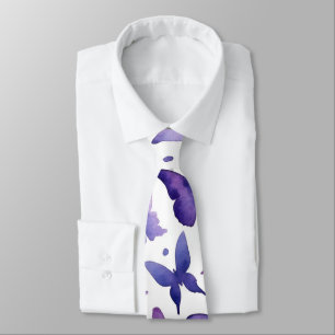 Watercolor Purple Butterflies Pattern Tie