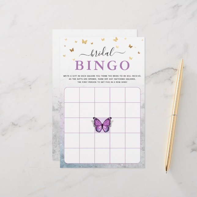 Watercolor Purple Butterfly Bridal Shower Game (Front/Back In Situ)