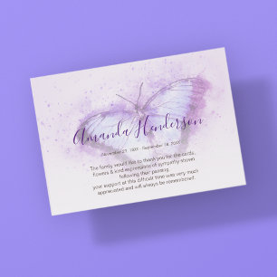 Watercolor Purple Butterfly Memorial Thank You