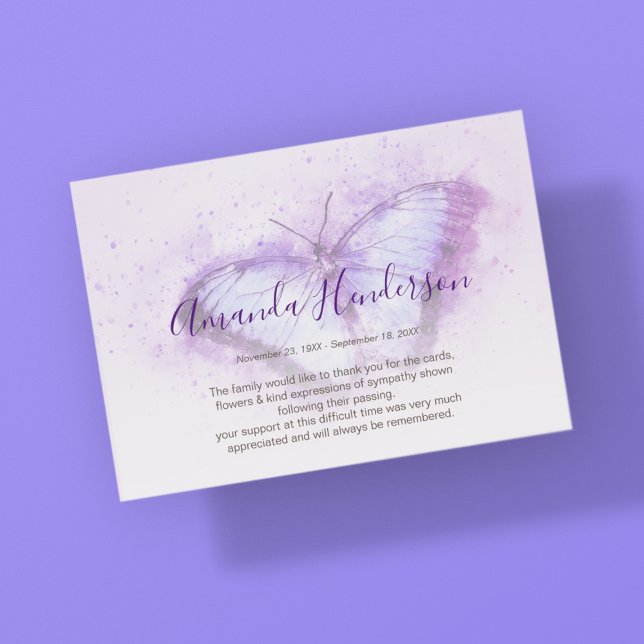Watercolor Purple Butterfly Memorial Thank You (Creator Uploaded)
