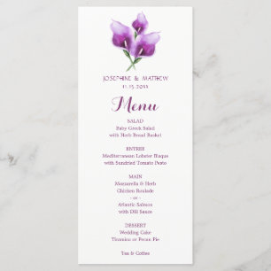 Watercolor Purple Calla Lily Floral Wedding Menu