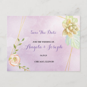 watercolor purple chic floral Save the Date Postcard