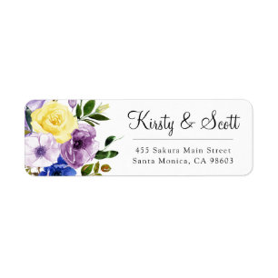 Watercolor Purple & Cream Flowers Wedding Address 