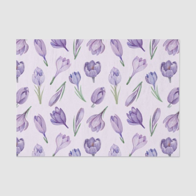 Watercolor Purple Crocus Spring Flowers  Tissue Paper (Front)