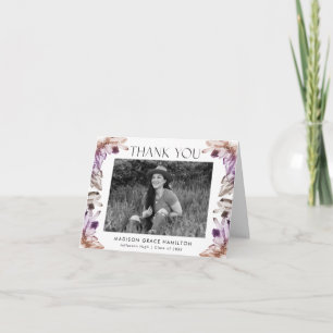 Watercolor Purple Crystals Photo Graduation Thank You Card
