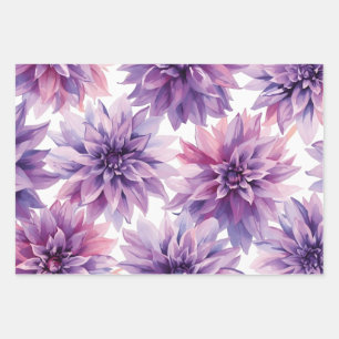 Watercolor Purple Dahlia Flowers Wrapping Paper Sheet