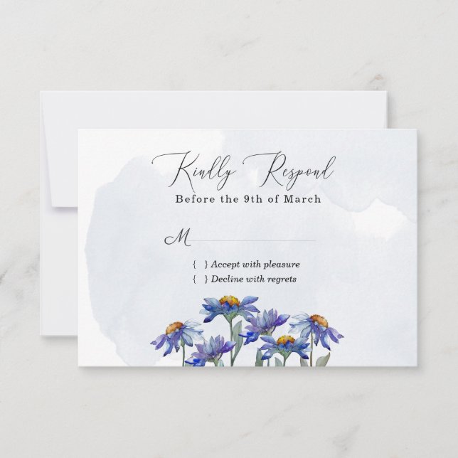 Watercolor Purple Daisy Modern Wedding / Event RSVP Card (Front)