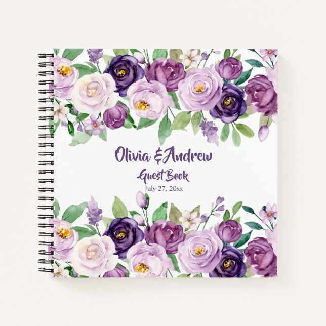 Watercolor Purple et Lavender Rose livre d'hôtes (Devant)