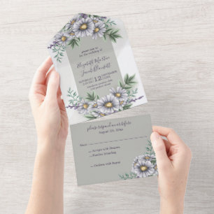 Watercolor Purple Floral All In One Invitation