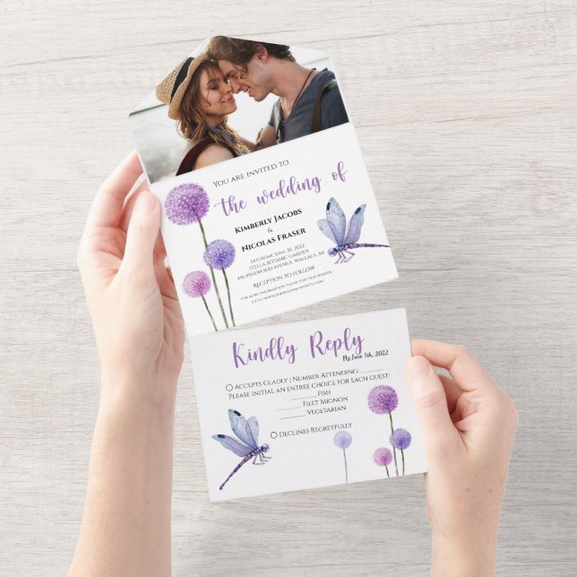 Watercolor Purple Floral All in One Wedding Invite (Tearaway)