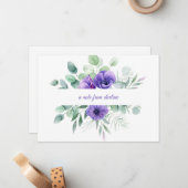 Watercolor Purple Floral Anemones and Greenery Card (Front/Back In Situ)