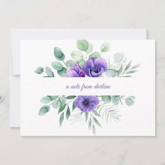 Watercolor Purple Floral Anemones and Greenery Card (Front)