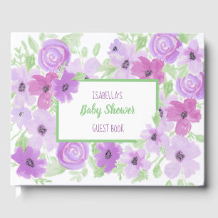 Watercolor Purple  Floral Baby Shower Guest Book