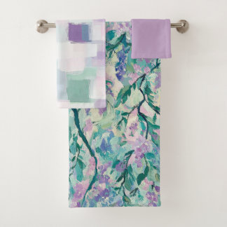 Watercolor Purple Floral Bath Towel Set