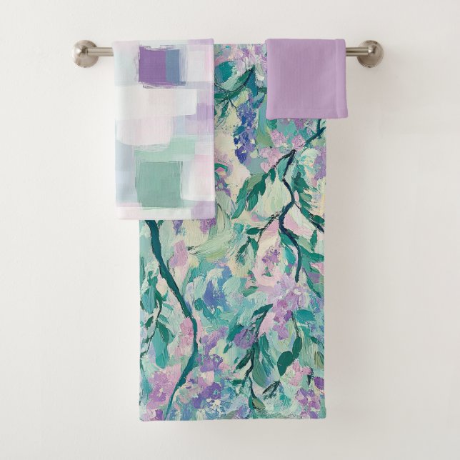 Watercolor Purple Floral  Bath Towel Set (Insitu)