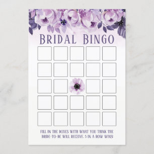 Watercolor Purple Floral Bridal Shower Bingo Invitation