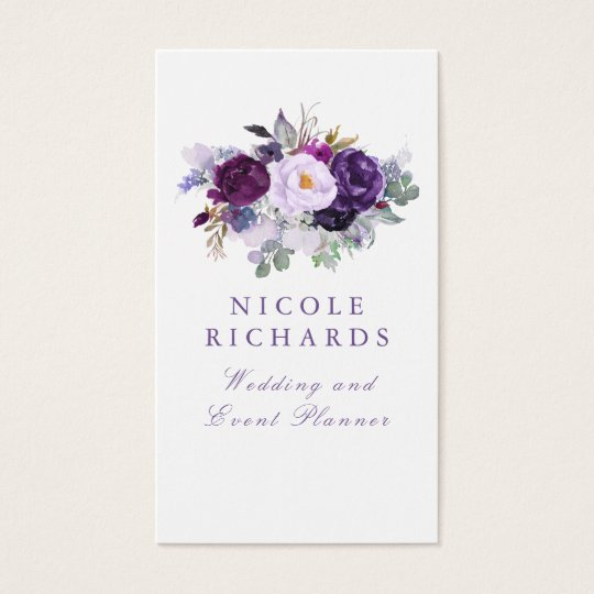 Watercolor Purple Floral Elegant Bohemian Business Card
