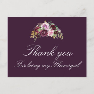 watercolor purple floral flowergirl thank you card