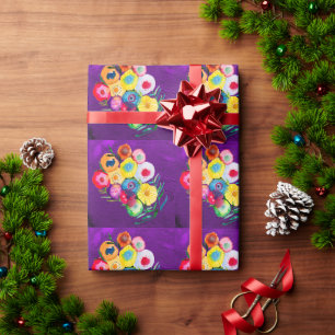 Watercolor purple floral lolly flowers wrapping paper