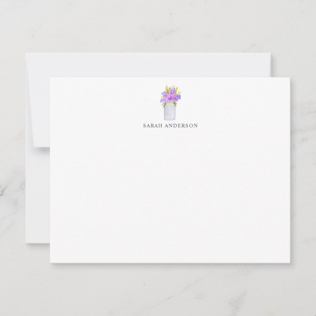 Watercolor Purple Floral Mason Jar Personalized Card (Front)