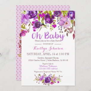 Watercolor Purple Floral Modern Baby Shower Invitation