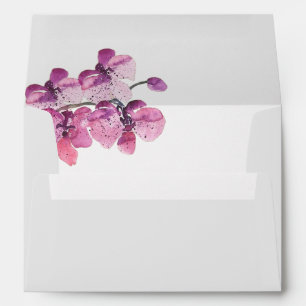 Watercolor Purple Floral ORCHID Flower Wedding Envelopes