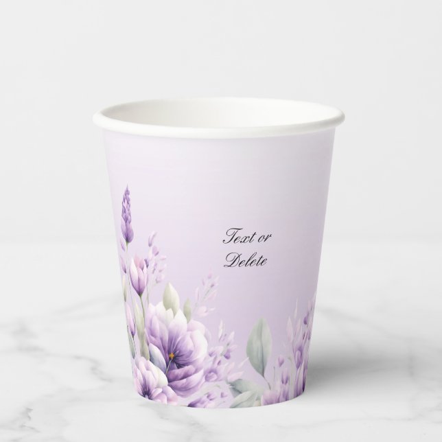 Watercolor Purple Floral Paper Cups (Front)