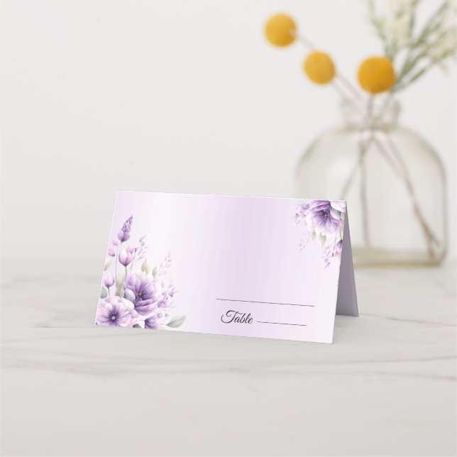 Watercolor Purple Floral Place Card (Front)