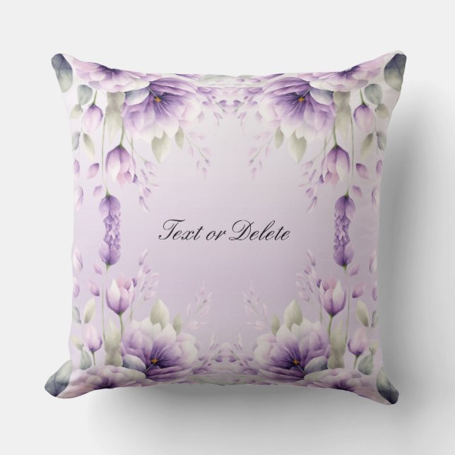 Watercolor Purple Floral Throw Pillow (Front)