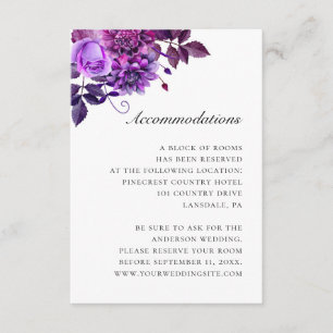 Watercolor purple floral wedding accommodations enclosure card