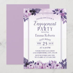 Watercolor Purple Floral Wedding Engagement Party Invitation