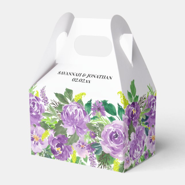 Watercolor Purple Floral Wedding Favor Box (Front Side)