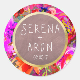 Watercolor purple floral wedding sticker